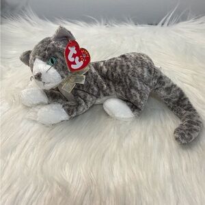 Ty Purr Gray Tabby Cat Plush with Green Eyes
